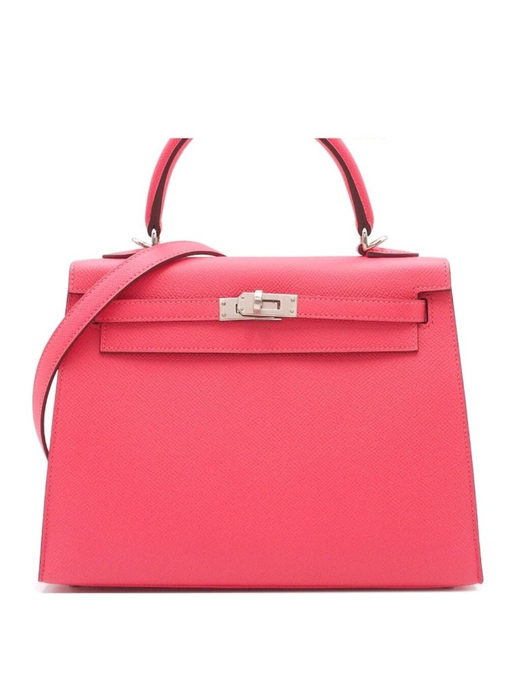 Hermes Kelly 25 Rose Azalea Silver Epsom Sellier 2-Way Shoulder Bag